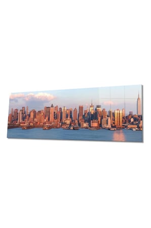 New York Gökdelenleri Panoramik Cam Tablo, Temperli ve Rodajlı Dayanıklı Cam