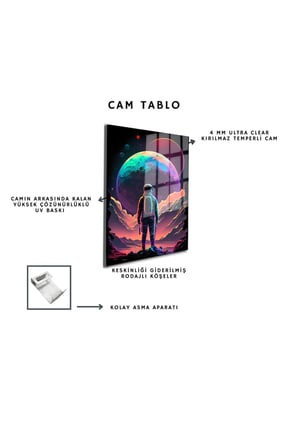 Space/Uzay Yapay Zeka Özel Tasarım Cam Tablo Ofis, Mutfak Çocuk Odası, Salon 34