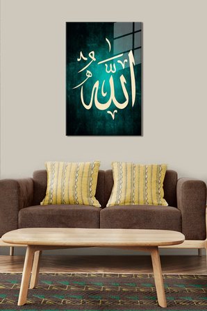 ALLAH YAZILI  CAM TABLO - DİNİ DUVAR TABLO-KIRILMAZ CAM TABLO-İSLAMİ DEKORATİF TABLO-YENİ EVE HEDİYE