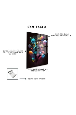 Space/Uzay Yapay Zeka Özel Tasarım Cam Tablo Ofis, Mutfak Çocuk Odası, Salon 44