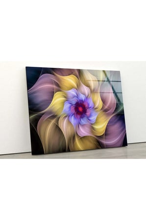 Floral Soyut Çiçek Temperli Cam Duvar Tablosu