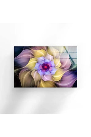 Floral Soyut Çiçek Temperli Cam Duvar Tablosu