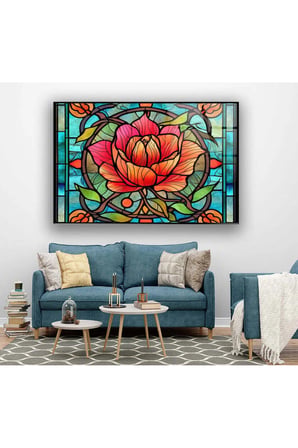 Floral Lekeli Çiçek Temperli Cam Duvar Tablosu