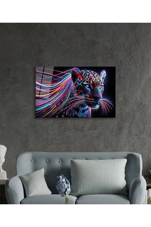 Işığın İzinde Bir Panter Cam Tablo Yapay Zeka Hediyelik Büyük Tablo Ev Ofis Dekoru