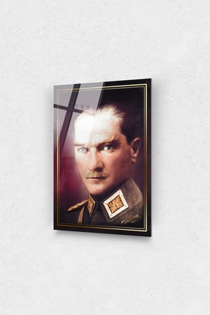 Mustafa Kemal Atatürk Üniformalı Cam Tablo 10 Kasım Atatürk Tablo Türk Bayrağı Tablo Ofis Dekor