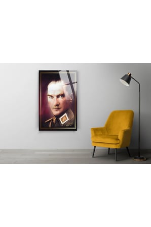 Mustafa Kemal Atatürk Üniformalı Cam Tablo 10 Kasım Atatürk Tablo Türk Bayrağı Tablo Ofis Dekor