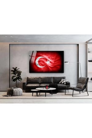 Kırmızı Türk Bayrağı Cam Tablo Şanlı Al Bayrağımız Göklerde Cam Tablo 29 Ekim Ofis Dekor
