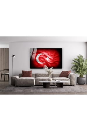 Kırmızı Türk Bayrağı Cam Tablo Şanlı Al Bayrağımız Göklerde Cam Tablo 29 Ekim Ofis Dekor