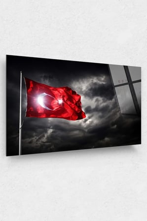 Türk Bayrağı Cam Tablo Şanlı Al Bayrağımız Göklerde Cam Tablo 29 Ekim Ofis Dekor