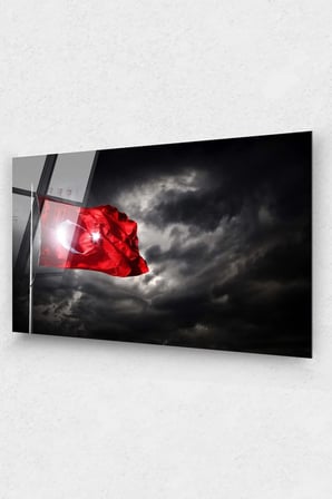 Türk Bayrağı Cam Tablo Şanlı Al Bayrağımız Göklerde Cam Tablo 29 Ekim Ofis Dekor
