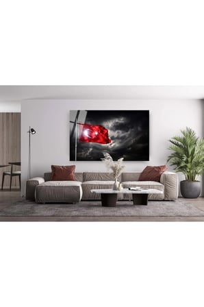 Türk Bayrağı Cam Tablo Şanlı Al Bayrağımız Göklerde Cam Tablo 29 Ekim Ofis Dekor