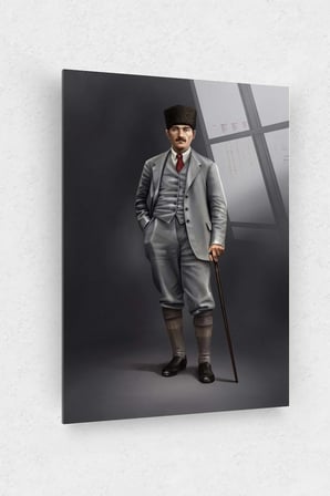 Mustafa Kemal Atatürk Bastonlu Cam Tablo 10 Kasım Atatürk Tablo Türk Bayrağı Tablo Ofis Dekor