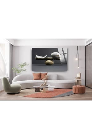 Tüy Ve Taşın Dengesi Cam Tablo Denge Tablo Doğa Tablo Duvar Dekor Büyük Tablo Cam Duvar Tablo