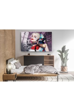 Harley Quinn Cam Tablo, Film Tablo, Aktör Tablo, Duvar Dekor, Büyük Tablo, Cam Duvar Tablo