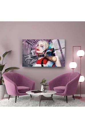 Harley Quinn Cam Tablo, Film Tablo, Aktör Tablo, Duvar Dekor, Büyük Tablo, Cam Duvar Tablo