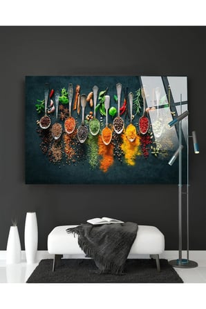 Kaşık Baharatlar Cam Tablo, Restoran Tablo, Mutfak Tablo,duvar Dekor, Büyük Tablo, Cam Duvar Tablo
