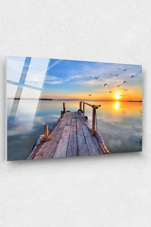 Gün Batımı Ve Iskele Cam Tablo, Doğa Tablo,duvar Dekor, Büyük Tablo, Cam Duvar Tablo