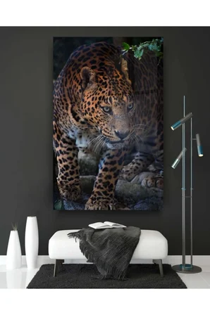 Leopar Cam Tablo, Leopar Tablo, Doğa Tabloları, Duvar Dekor, Büyük Tablo, Cam Duvar Tablo