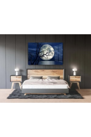 Dolunay Cam Tablo, Ay Tabloları, Doğa Tabloları, Duvar Dekor, Büyük Tablo, Cam Duvar Tablo