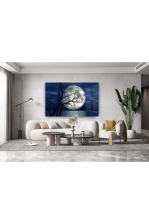 Dolunay Cam Tablo, Ay Tabloları, Doğa Tabloları, Duvar Dekor, Büyük Tablo, Cam Duvar Tablo