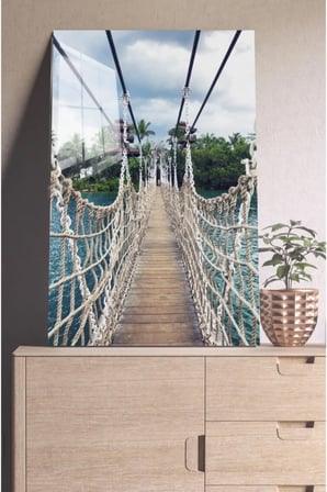Halatlı Köprü Cam Tablo, Köprü Tabloları, Doğa Tabloları, Duvar Dekor, Büyük Tablo, Cam Duvar Tablo