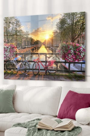 Hollanda Utrecht Bisiklet Köprüsü | Manzara Temalı Cam Tablo | 50x70 Cm