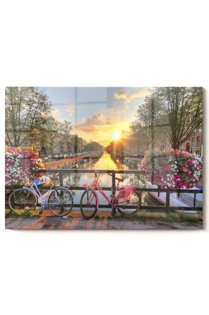 Hollanda Utrecht Bisiklet Köprüsü | Manzara Temalı Cam Tablo | 50x70 Cm