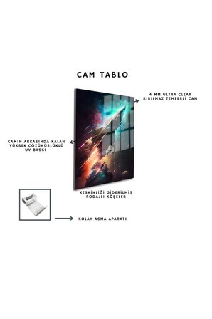 Space/Uzay Yapay Zeka Özel Tasarım Cam Tablo Ofis, Mutfak Çocuk Odası, Salon 100