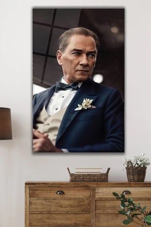Atatürk Portresi Yapay Zeka Dikey Cam Tablo Ev Ofis Okul Duvar Dekoru, Hediyelik Büyük Tablo
