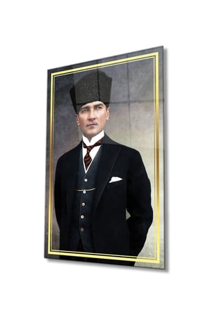 Atatürk Portre Cam Tablo Ev Ofis Salon İçin Hediyelik Duvar Dekoru Büyük Tablo