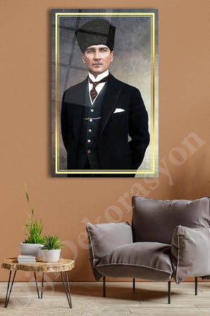 Atatürk Portre Cam Tablo Ev Ofis Salon İçin Hediyelik Duvar Dekoru Büyük Tablo