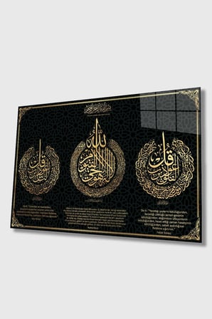 Felak Suresi, Nas Suresi ve Ayetel Kürsi-islami Tablo- 4mm Kırılmaz Yüksek Çözünürlüklü Cam Tablo