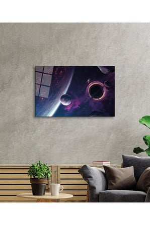 Uzay, Gezegen, Yıldız Ve Astronot Cam Tablo, Darbelere Dayanıklı Kırılmaz Temperli