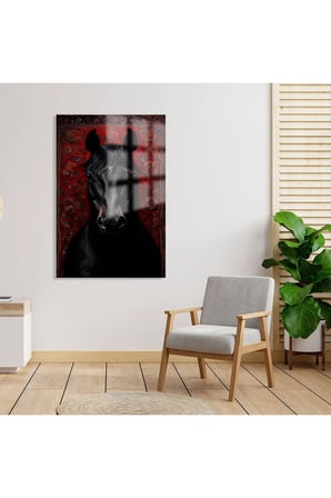 HALI DESENİ DETAYLI AT TASARIMI CAM TABLO EV HEDİYESİ İŞ YERİ HEDİYESİ KIRILMAZ LÜKS MODERN TABLO