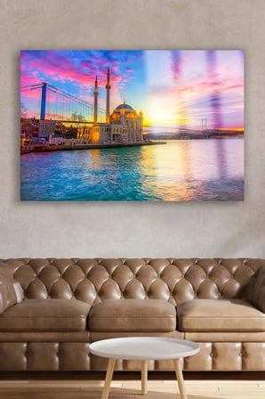 HARİKA İSTANBUL MANZARASI YATAY KIRILMAZ LÜKS CAM TABLO ULTRA YÜKSEK ÇÖZÜNÜRLÜKLÜ EV HEDİYESİ