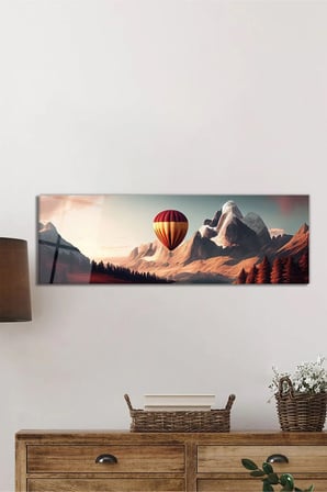 Sıcak Hava Balonu ve Orman Panoramik Cam Tablo, Temperli ve Rodajlı Dayanıklı Cam