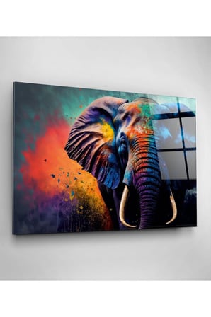 Colorful Elephant Cam Tablo, Dekoratif Cam Tablo
