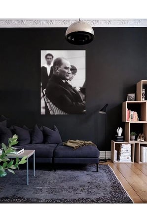 Siyah Beyaz Atatürk Dikey Cam Tablo