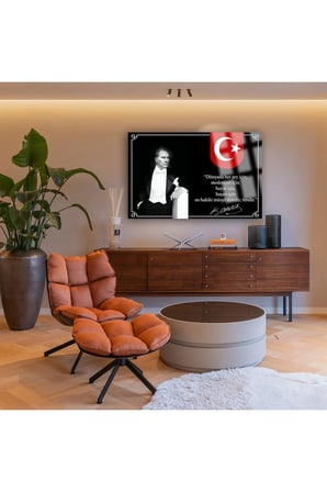 ATATÜRK YATAY TABLO ATATÜRK BİLİM VE EĞİTİM KIRILMAZ LÜKS CAM TABLO OF İŞ YERİ HEDİYESİ CAM TABLO