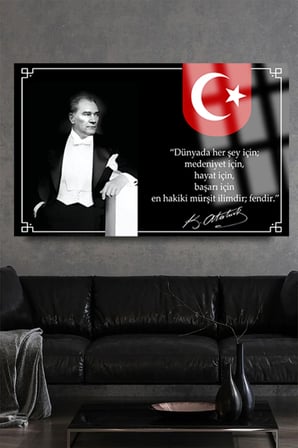 ATATÜRK YATAY TABLO ATATÜRK BİLİM VE EĞİTİM KIRILMAZ LÜKS CAM TABLO OF İŞ YERİ HEDİYESİ CAM TABLO