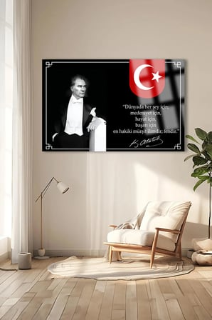 ATATÜRK YATAY TABLO ATATÜRK BİLİM VE EĞİTİM KIRILMAZ LÜKS CAM TABLO OF İŞ YERİ HEDİYESİ CAM TABLO