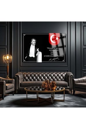 ATATÜRK YATAY TABLO ATATÜRK BİLİM VE EĞİTİM KIRILMAZ LÜKS CAM TABLO OF İŞ YERİ HEDİYESİ CAM TABLO