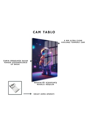 Space/Uzay Yapay Zeka Özel Tasarım Cam Tablo Ofis, Mutfak Çocuk Odası, Salon 174