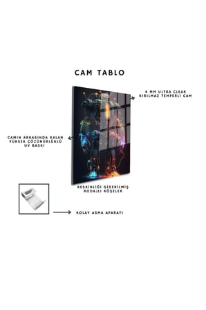 Space/Uzay Yapay Zeka Özel Tasarım Cam Tablo Ofis, Mutfak Çocuk Odası, Salon 193