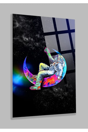 GEZEGİN GÖRSELİ ASTRONOT KIRILMAZ 4MM YÜKSEK ÇÖZÜNÜRLÜKLÜ CAM TABLO EV, OFİS, İŞ YERİ HEDİYESİ
