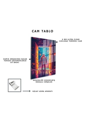 Space/Uzay Yapay Zeka Özel Tasarım Cam Tablo Ofis, Mutfak Çocuk Odası, Salon 13