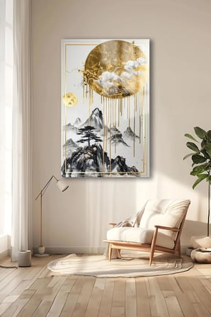 GOLD DETAYLARLA DOLU BEYAZ DİKEY OTURMA ODASI TABLOSU EV HEDİYESİ KIRILMAZ LÜKS MODERN CAM TABLO