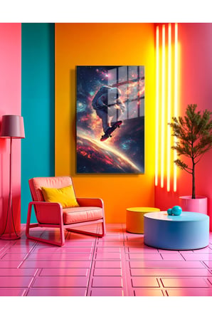 Space/Uzay Yapay Zeka Özel Tasarım Cam Tablo Ofis, Mutfak Çocuk Odası, Salon 143