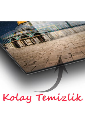 Kudüs Kubettüs Sahra Mescidi Aksa Dikey Cam Tablo Dini İslami Ev Ofis Salon Hediyelik Büyük Tablo