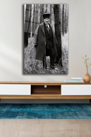 Mustafa Kemal Atatürk Cam Tablo, Siyah Beyaz, Ev, Ofis ve Okul Duvar Dekoru, Hediyelik, Büyük Tablo